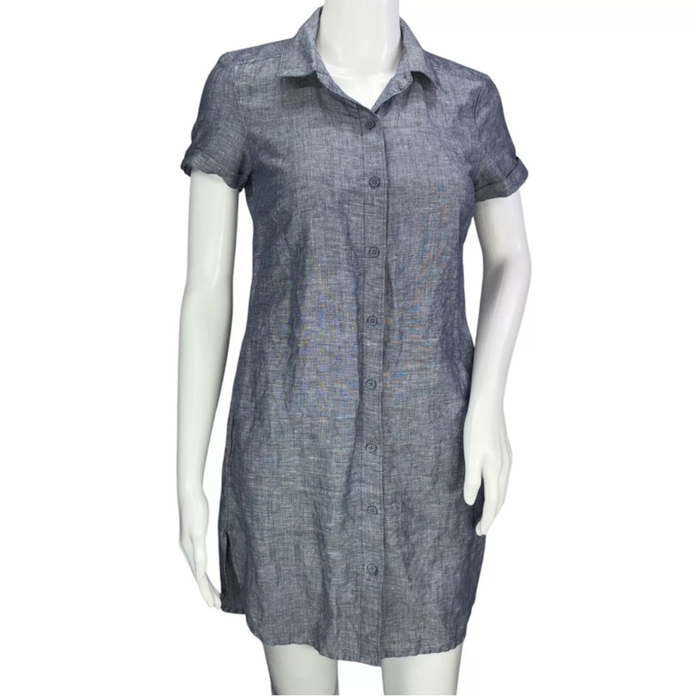 Banana Republic Chambray SS Linen Blend Shirt Dress Button Up Size 4 Petite
